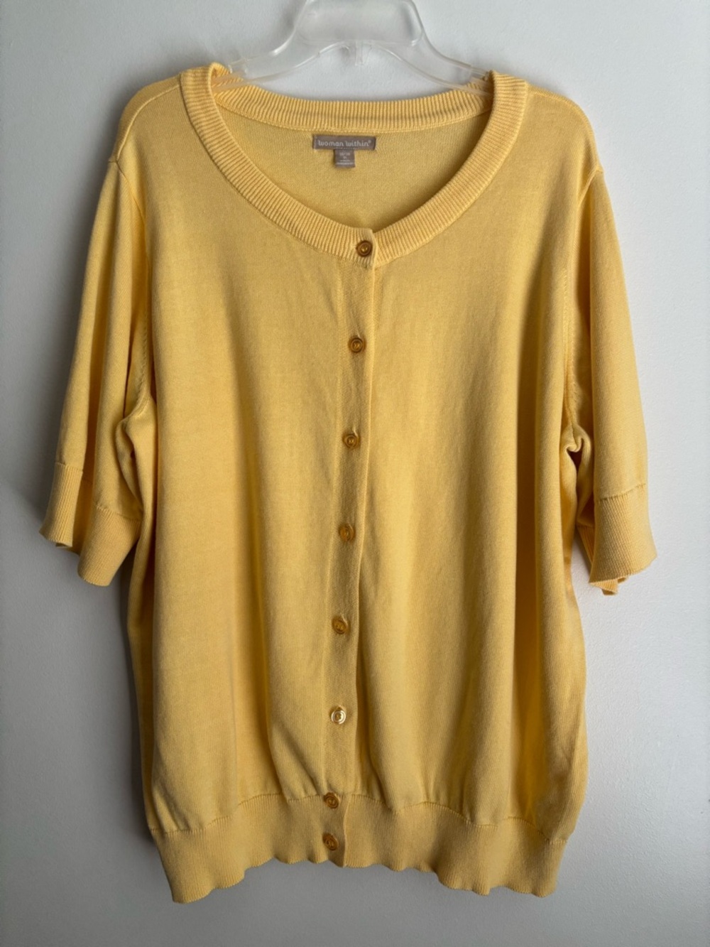 Woman Within Button Front Knit Cardigan Sweater Short Sleeve 2X 100% Cotton